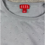 ELLE Womens L Gray Blue Swiss Dot Textured Crewneck Pullover Sweater
