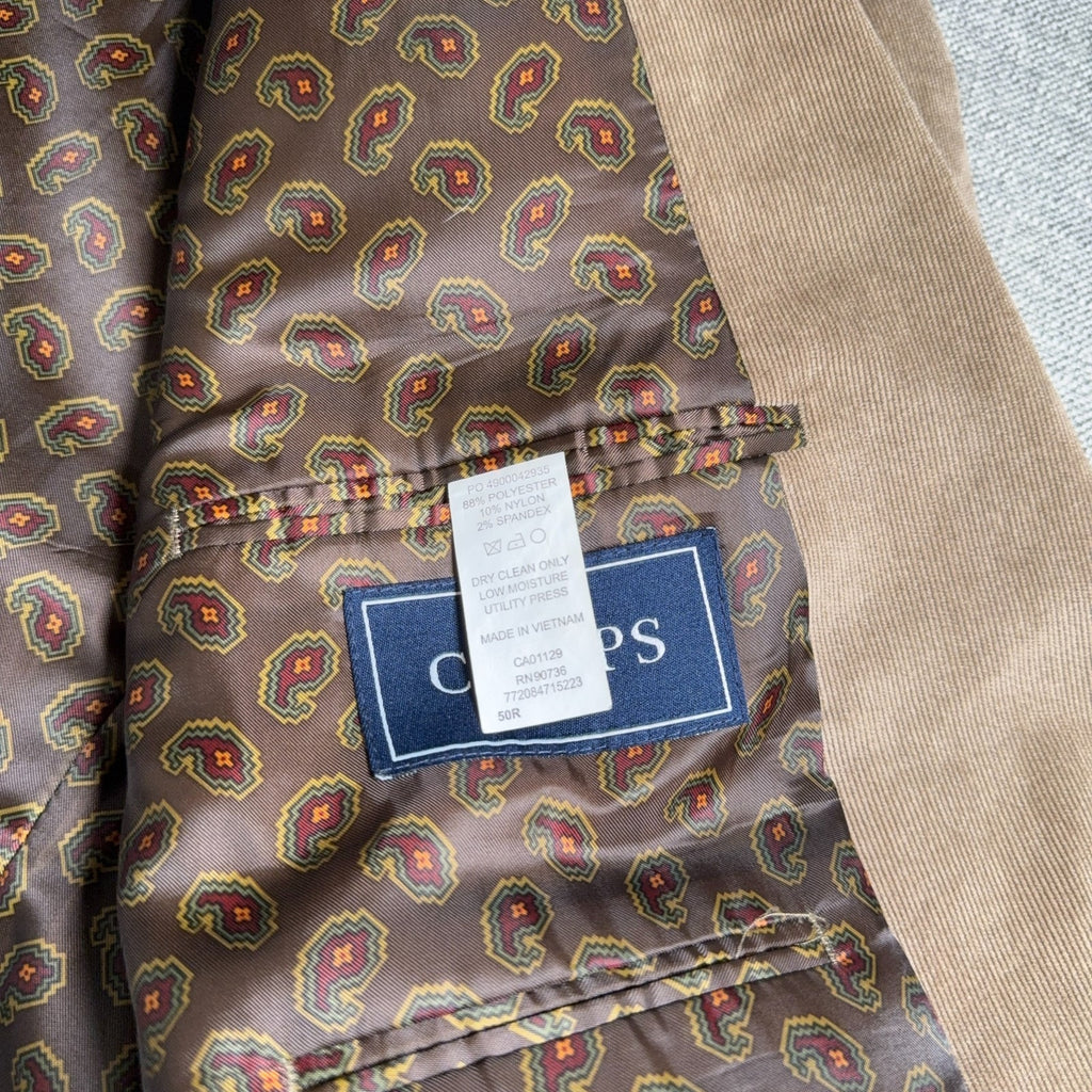 Chaps Mens 50R Tan Corduroy Blazer Sport Coat Paisley Lined 2 Button
