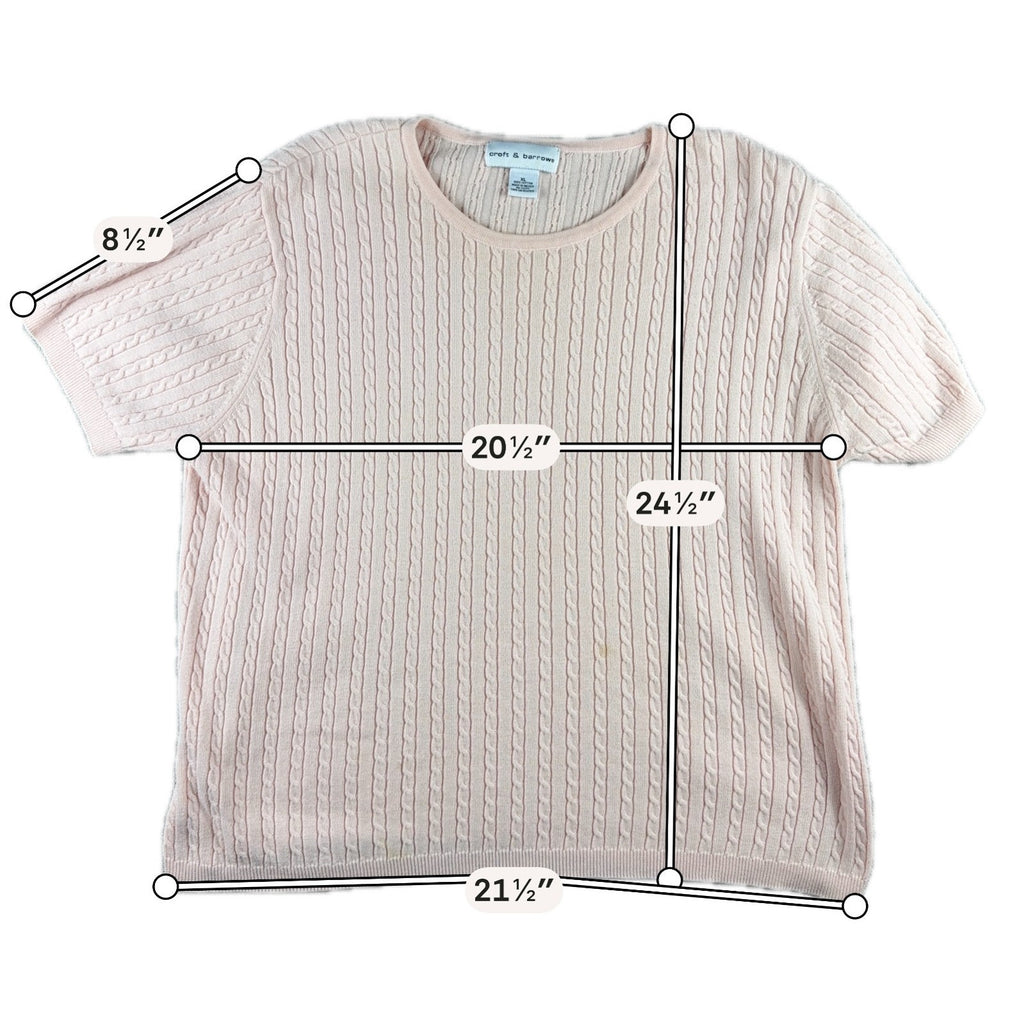 Croft & Barrow Womens XL Pink Cable Knit Short Sleeve Sweater Top Cotton