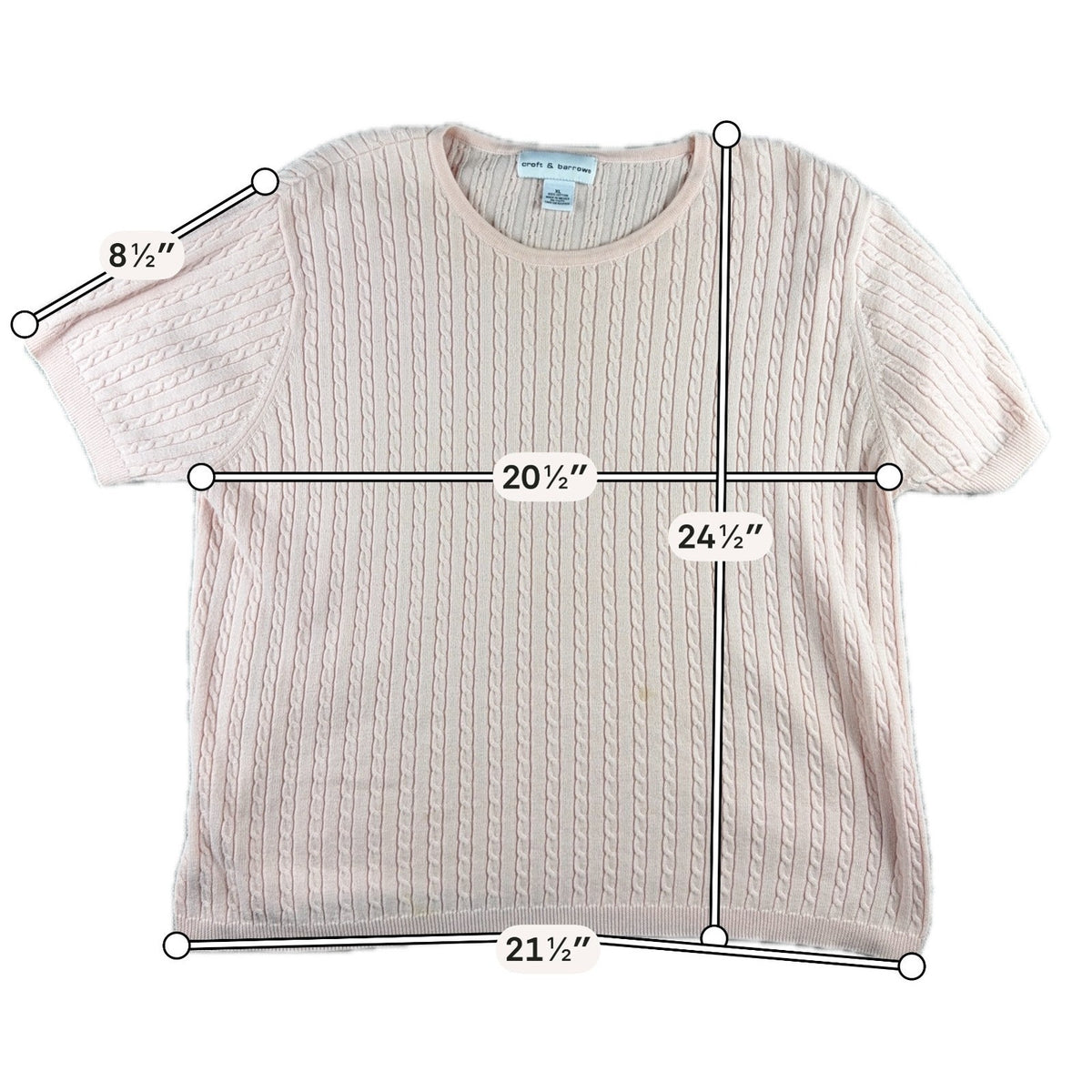Croft & Barrow Womens XL Pink Cable Knit Short Sleeve Sweater Top Cotton