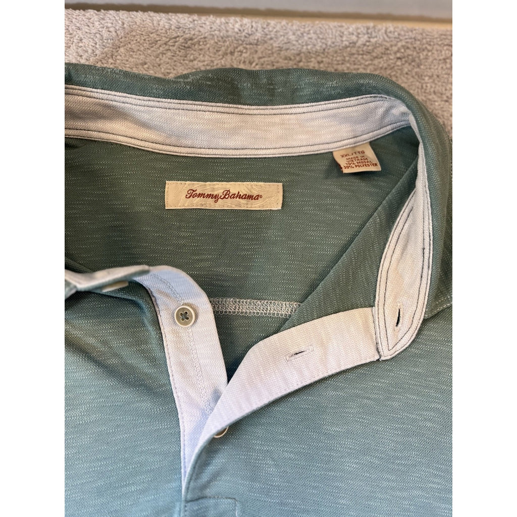 2 Tommy Bahama Polo Shirt Lot Mens XXL TTG Blue Green Short Sleeve Casual Golf