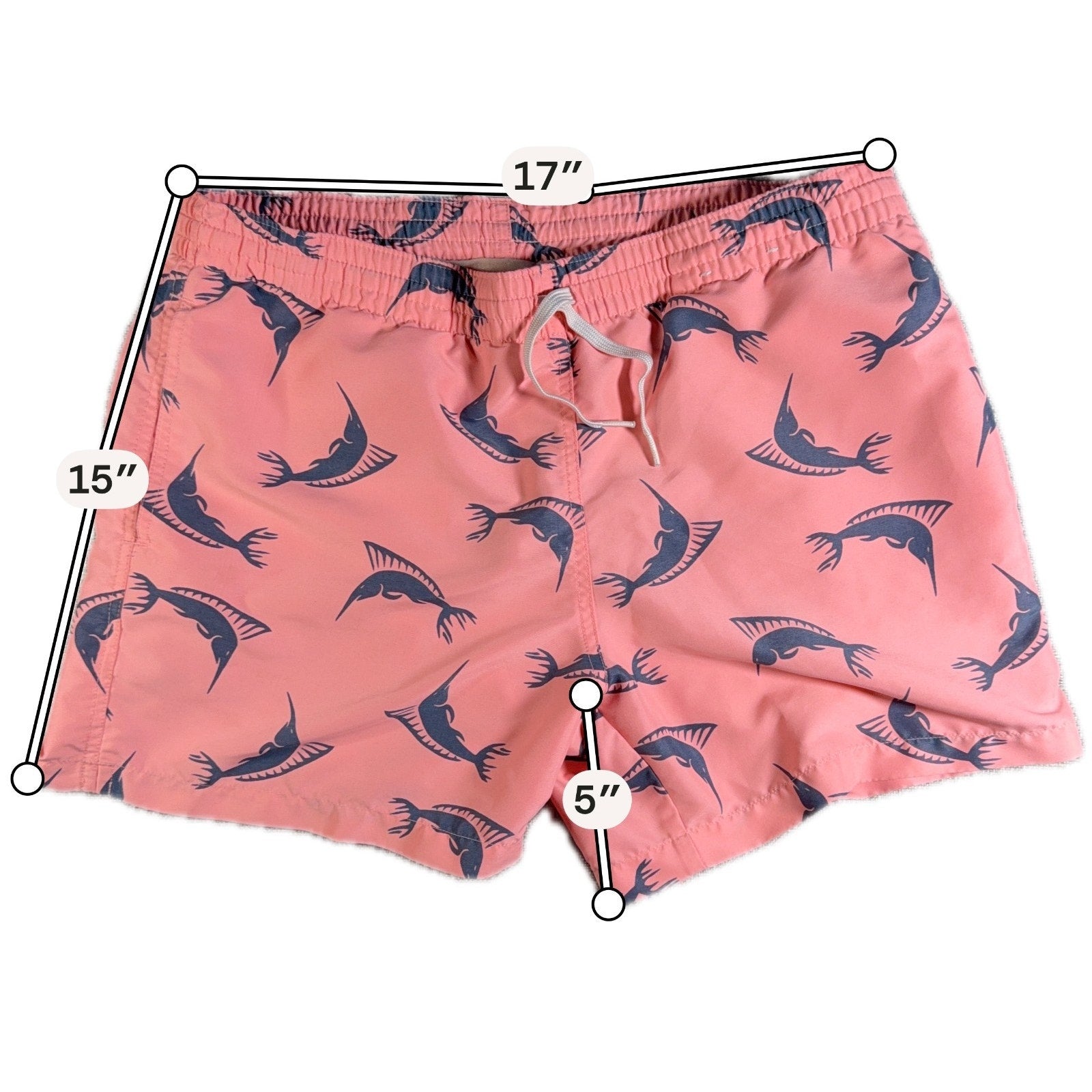 Chubbies Nautical by Nature Swim Trunks Mens Medium Pink Marlin Fish 5” Inseam