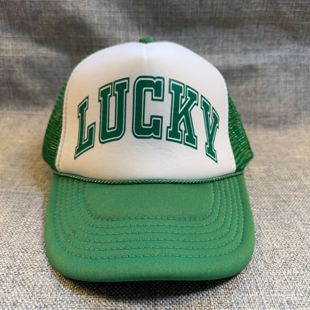 Lucky Green White Trucker Hat Mesh Snapback Nissun Rope Foam Front Adult