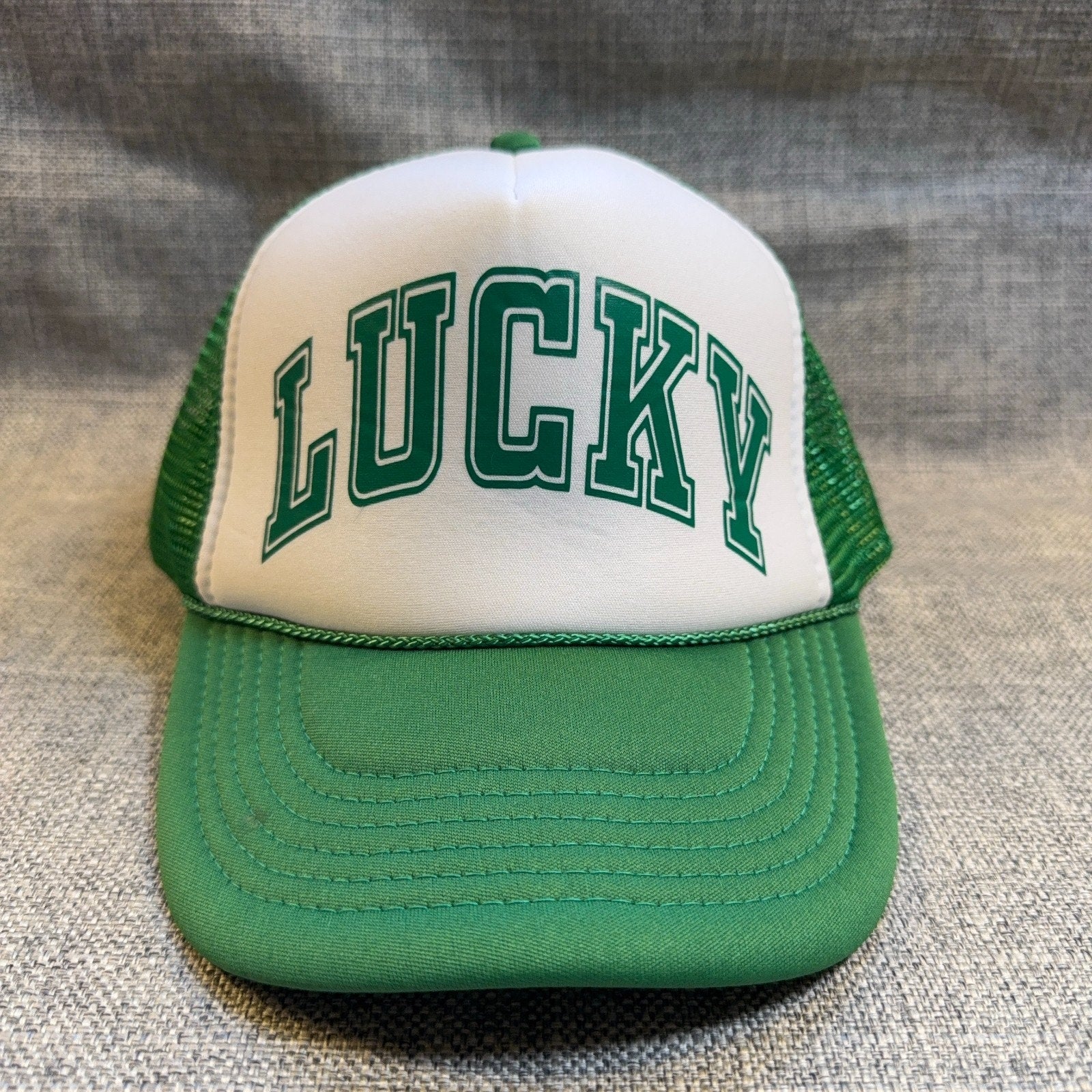 Lucky Green White Trucker Hat Mesh Snapback Nissun Rope Foam Front Adult