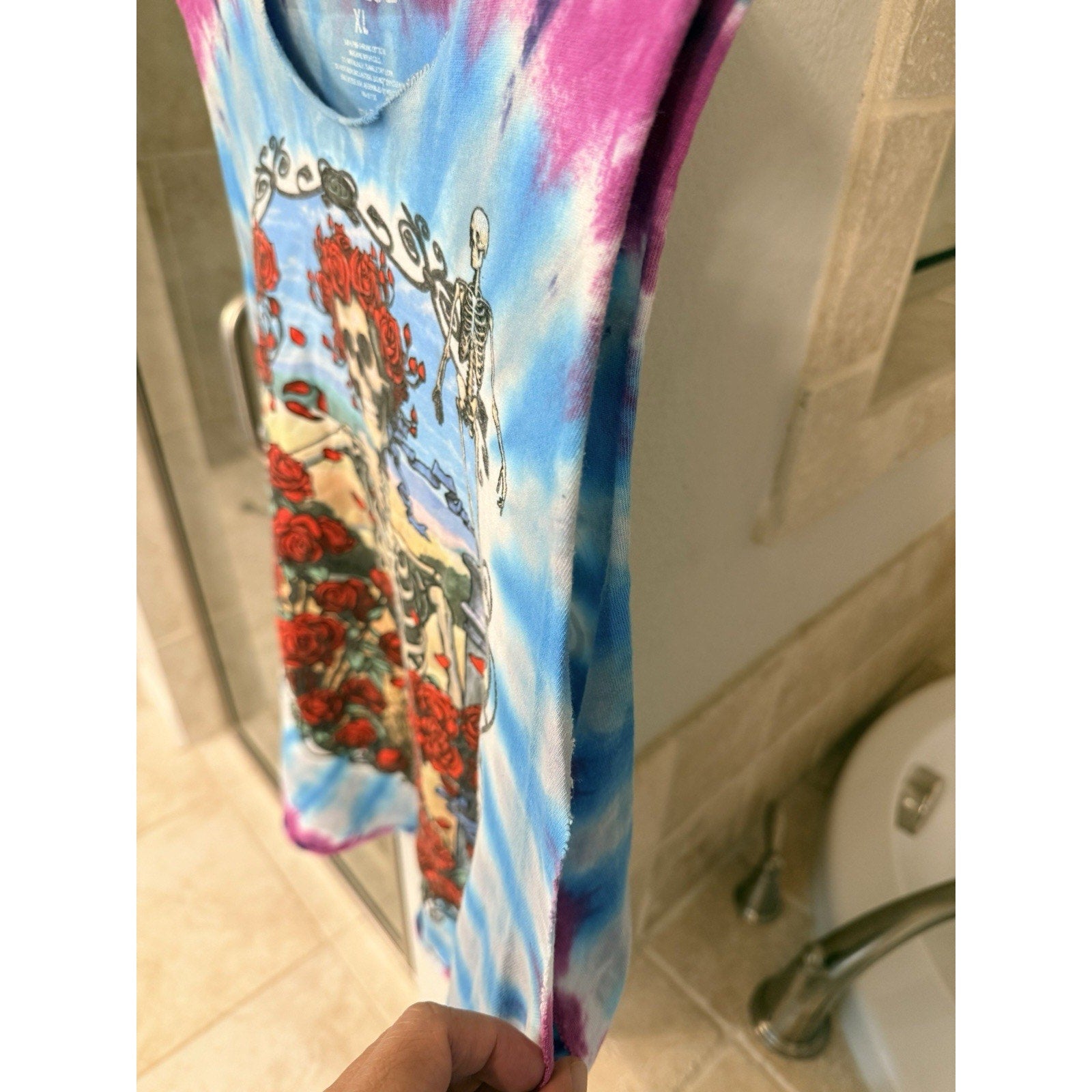 Liquid Blue Grateful Dead Tie Dye Cut Off Shirt XL Skeleton Roses Tank Tee