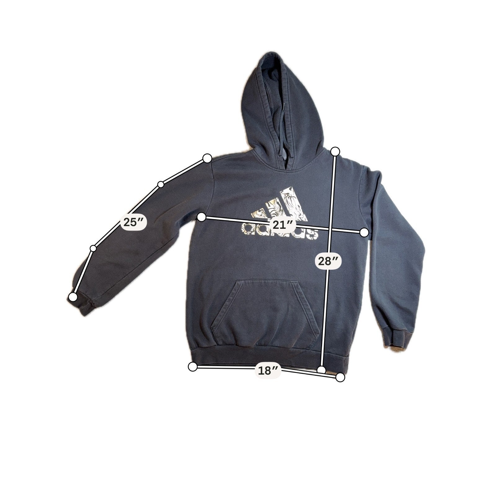 Adidas HK9146 Hoodie Mens M Black Gold Foil Logo Pullover Sweatshirt Faded