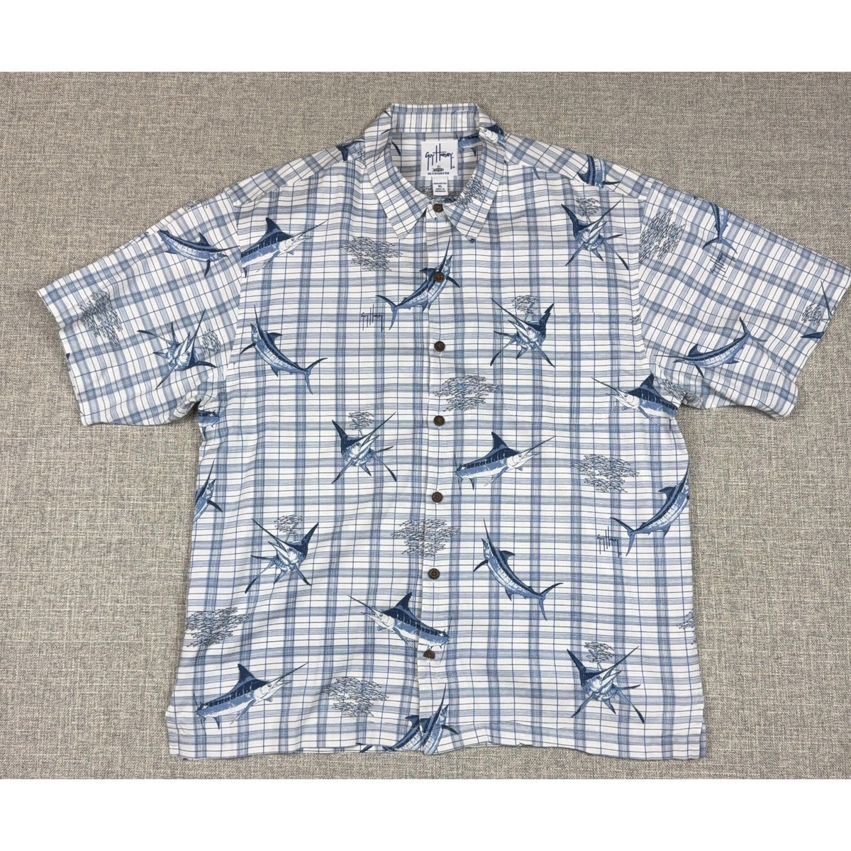 Guy Harvey AFTCO Bluewater Shirt Mens XL Marlin Plaid Fishing Button Up