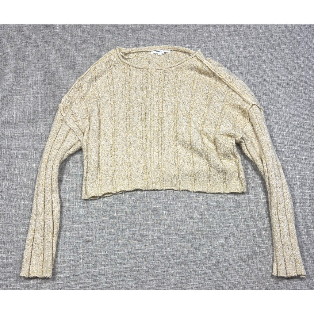 O'Neill Sweater Womens Small Cream Cropped Ribbed Knit Drop Shoulder Pullover