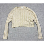 O'Neill Sweater Womens Small Cream Cropped Ribbed Knit Drop Shoulder Pullover
