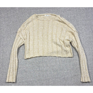 O'Neill Sweater Womens Small Cream Cropped Ribbed Knit Drop Shoulder Pullover