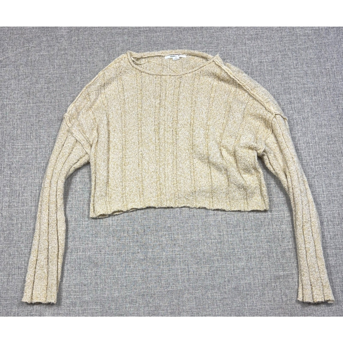 O'Neill Sweater Womens Small Cream Cropped Ribbed Knit Drop Shoulder Pullover