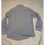 Perry Ellis Shirt Mens Medium Blue White Gingham Check Button Down Cotton Long S