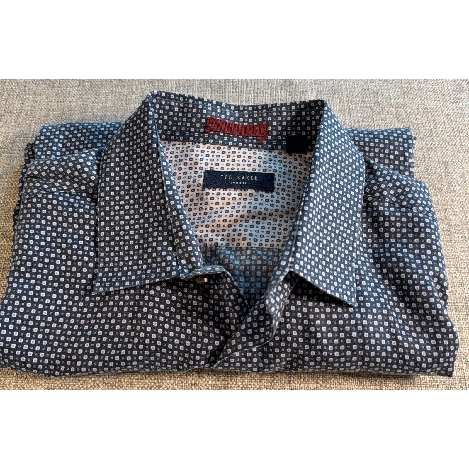 Ted Baker Mens Shirt Large 4 Blue Geometric Short Sleeve Button Up Portugal