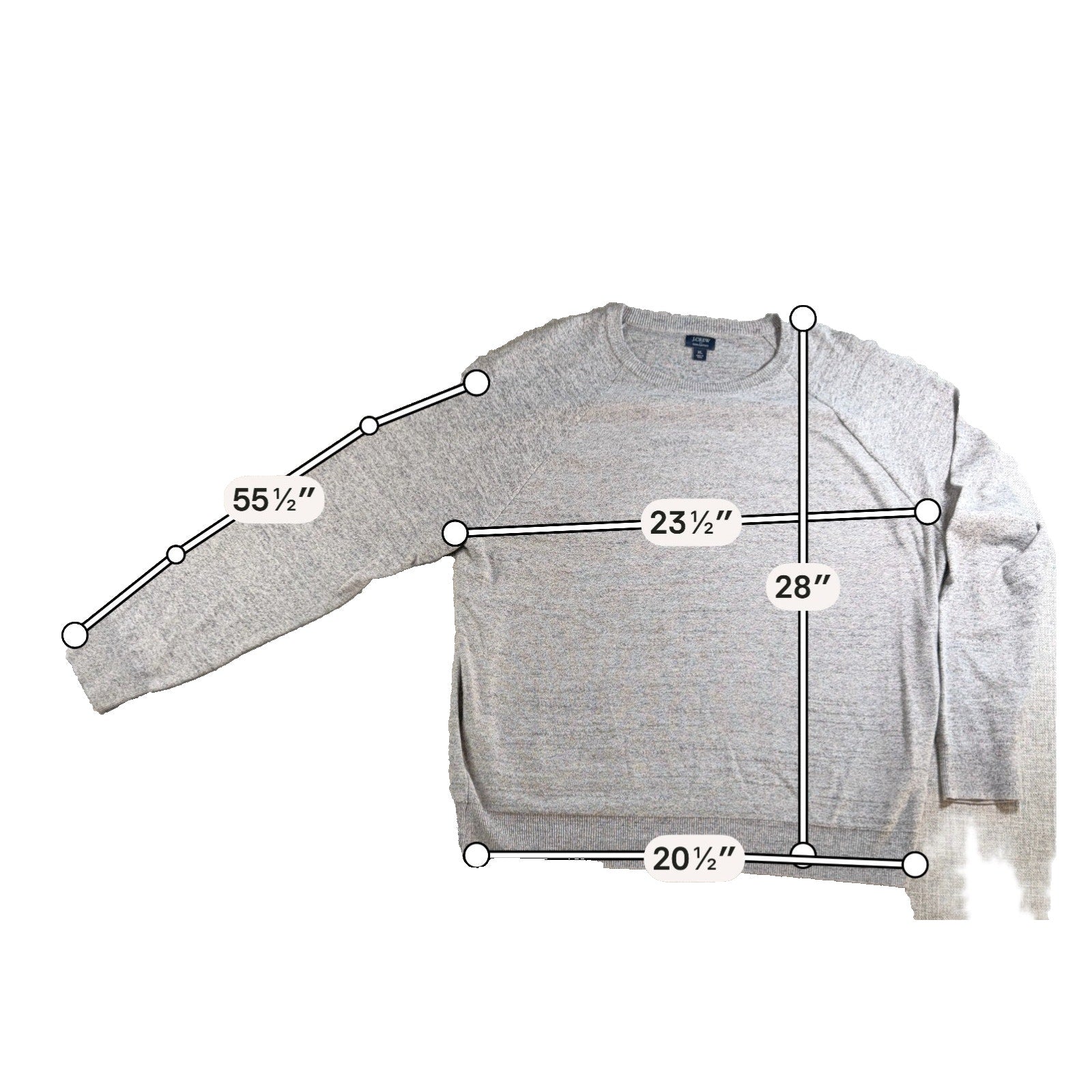 J Crew Mens XL Gray 100% Cotton Raglan Crewneck Sweater Heather Knit