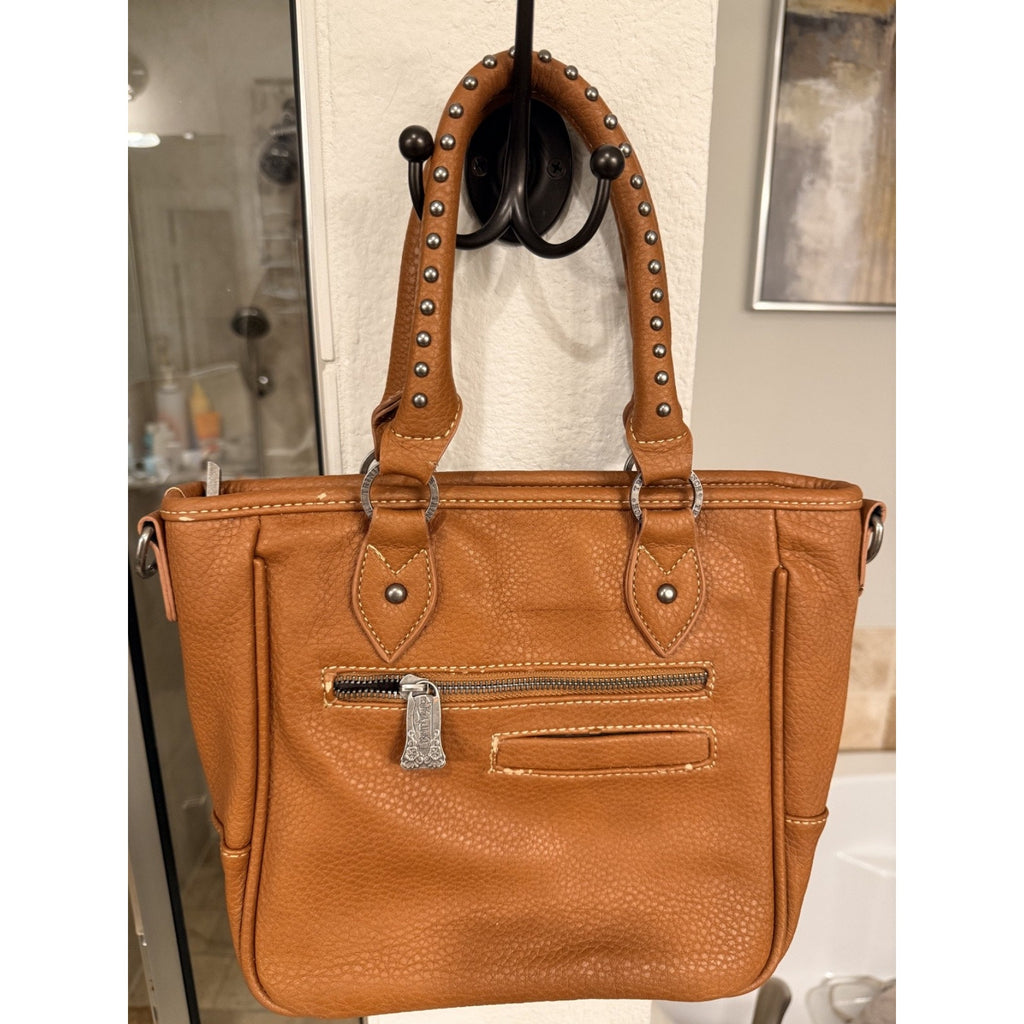 Trinity Ranch Western Tote Purse Brown Studded Fringe Cowgirl Shoulder Bag