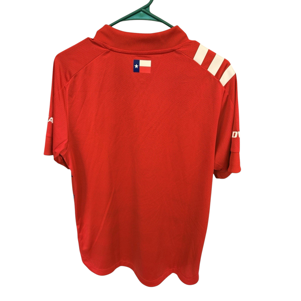Second Half Supply Co, LLC FC Dallas 2020-2021 red adidas soccer jersey back view with Texas flag detail