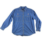 Vintage 90s Claus Sport Womens L Chambray Shirt Embroidered Birds Korea