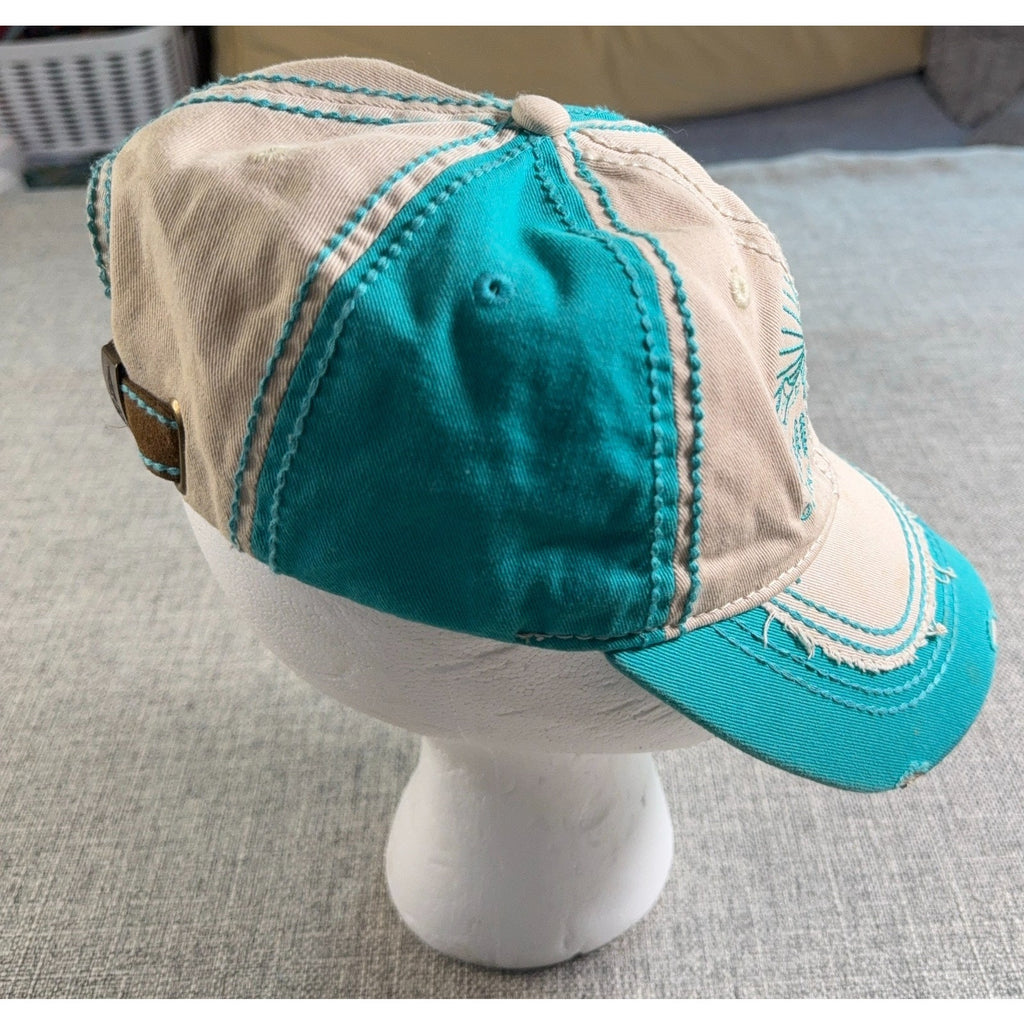 ACE USA Ouray Colorado Hat Distressed Strapback Cap Turquoise Tan Mountain