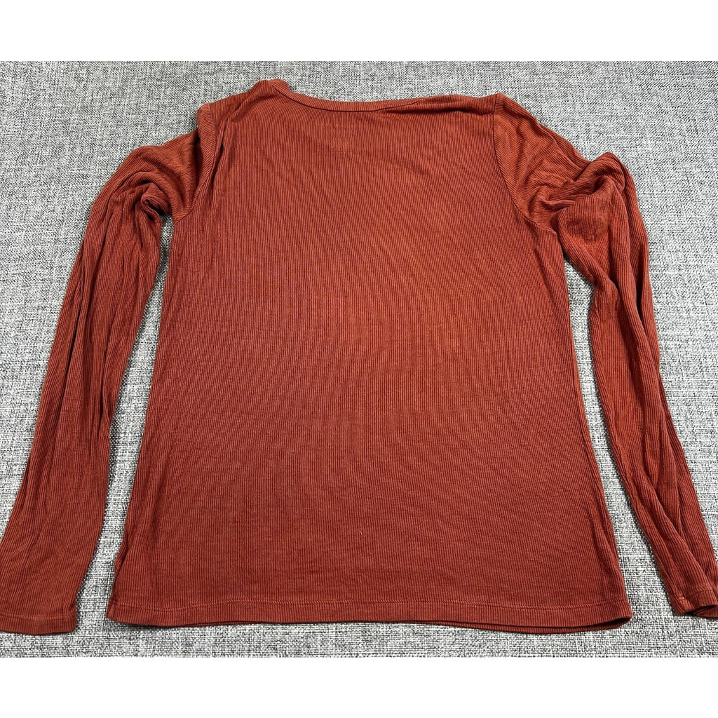 American Eagle Soft & Sexy Ribbed Top Women's S Rust Puff Sleeve Long Sleeve