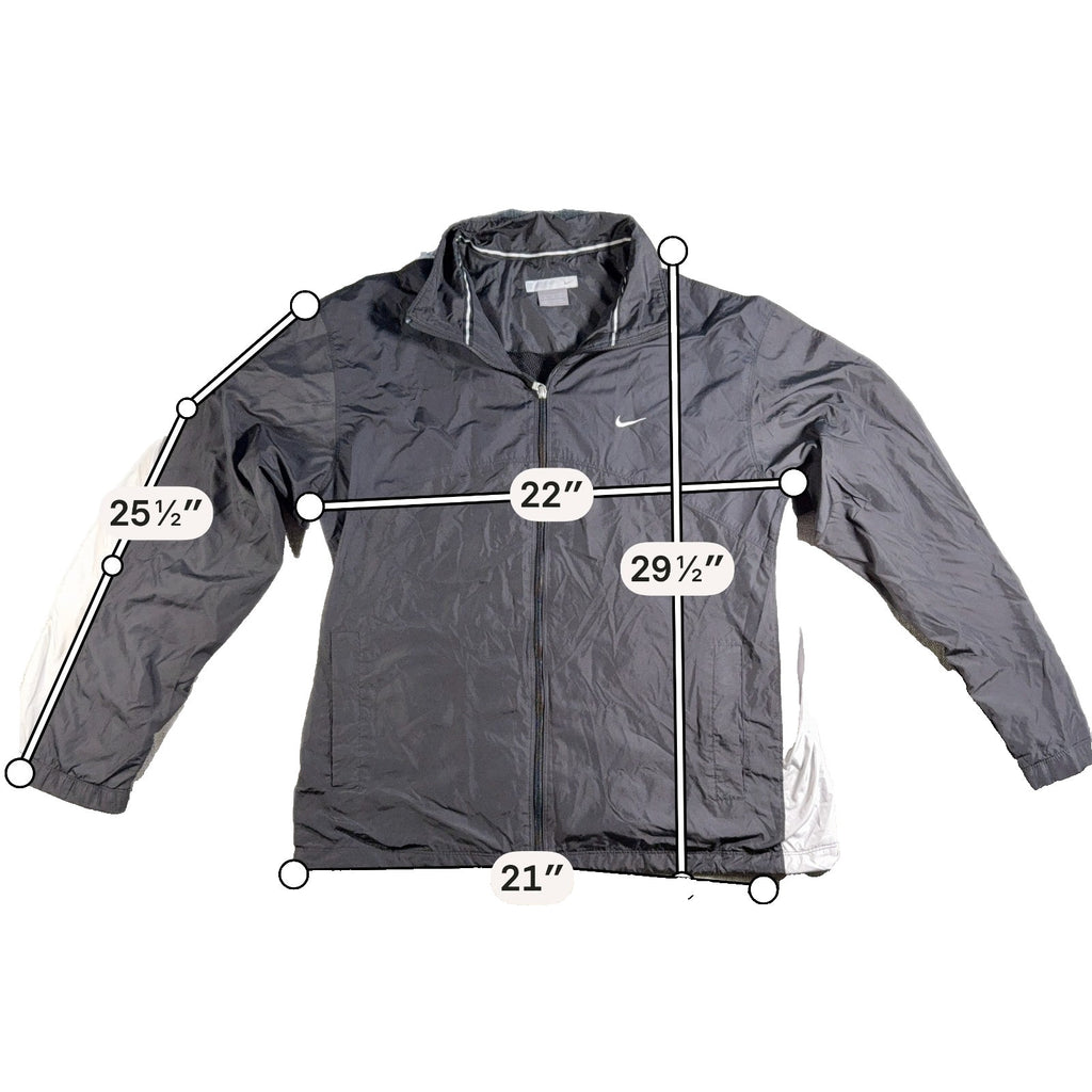 Nike Windbreaker Jacket Mens Large Black Gray White Full Zip Lightweight Lined