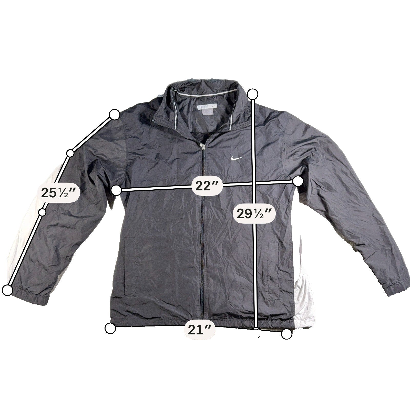 Nike Windbreaker Jacket Mens Large Black Gray White Full Zip Lightweight Lined