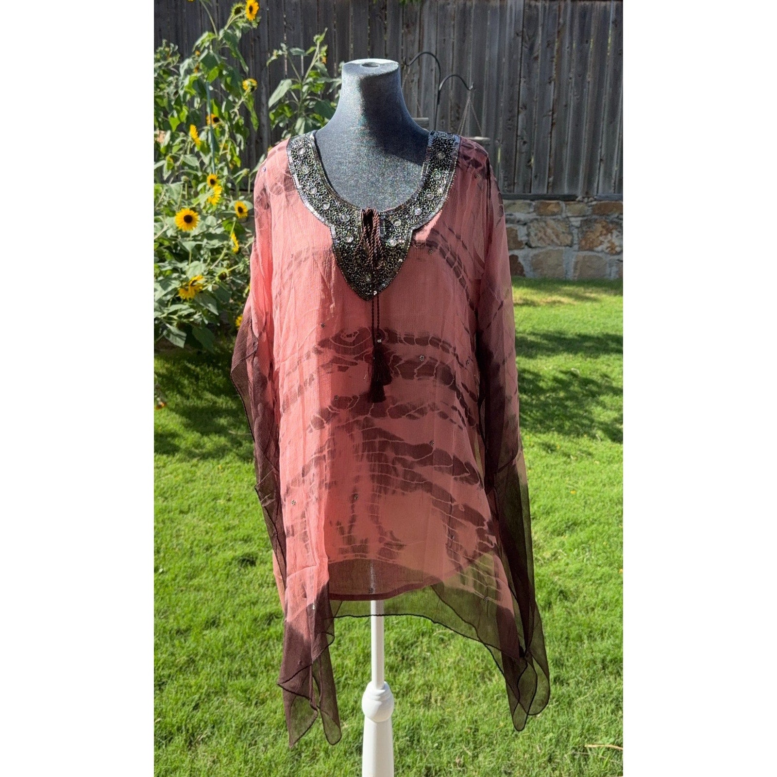 NOVICA Vijay Singh 2 Piece Beaded Sheer Kaftan Tunic Tank L NWOT Boho