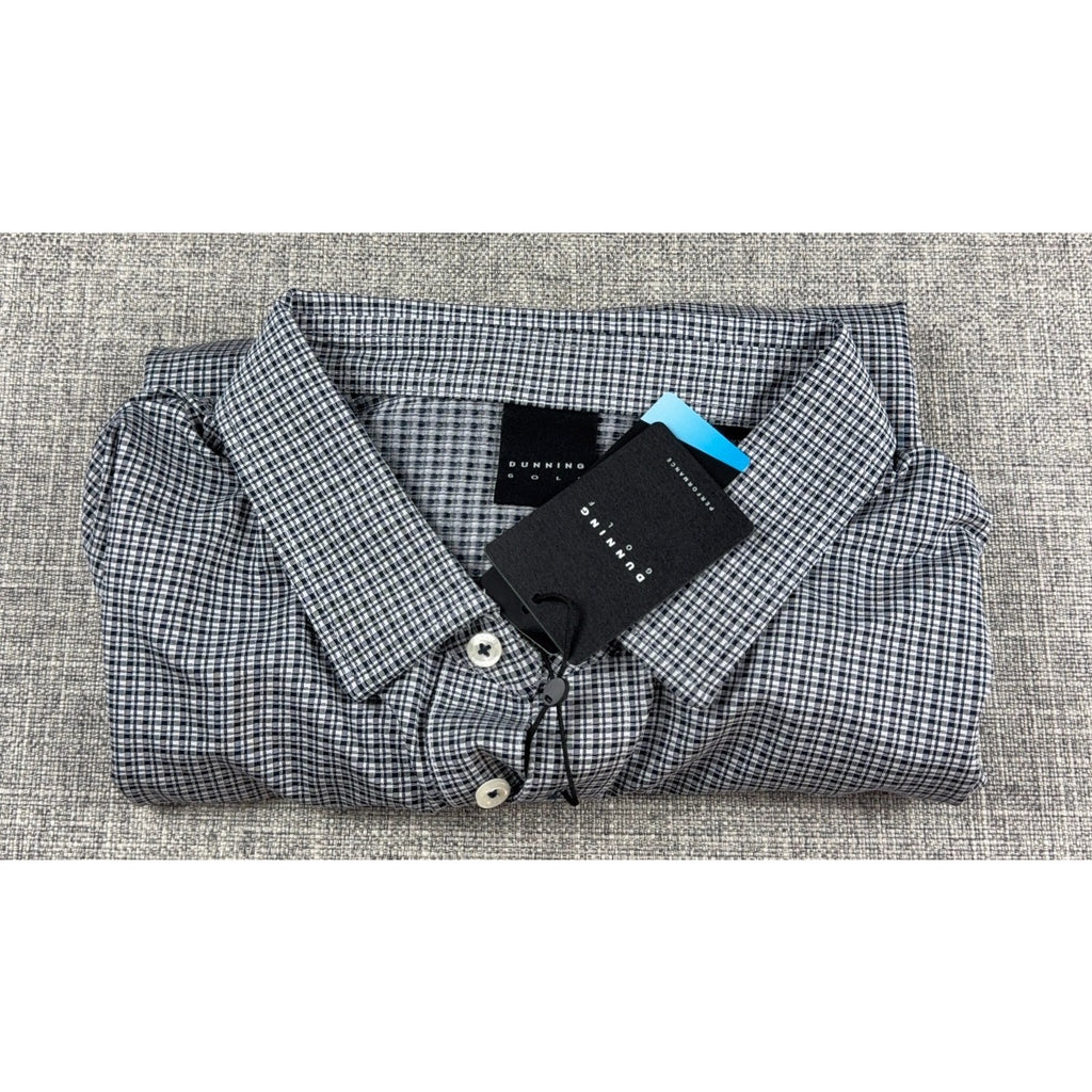 Dunning Golf Polo Mens XXL Black White Check COOLMAX Stretch NWT Club Logo
