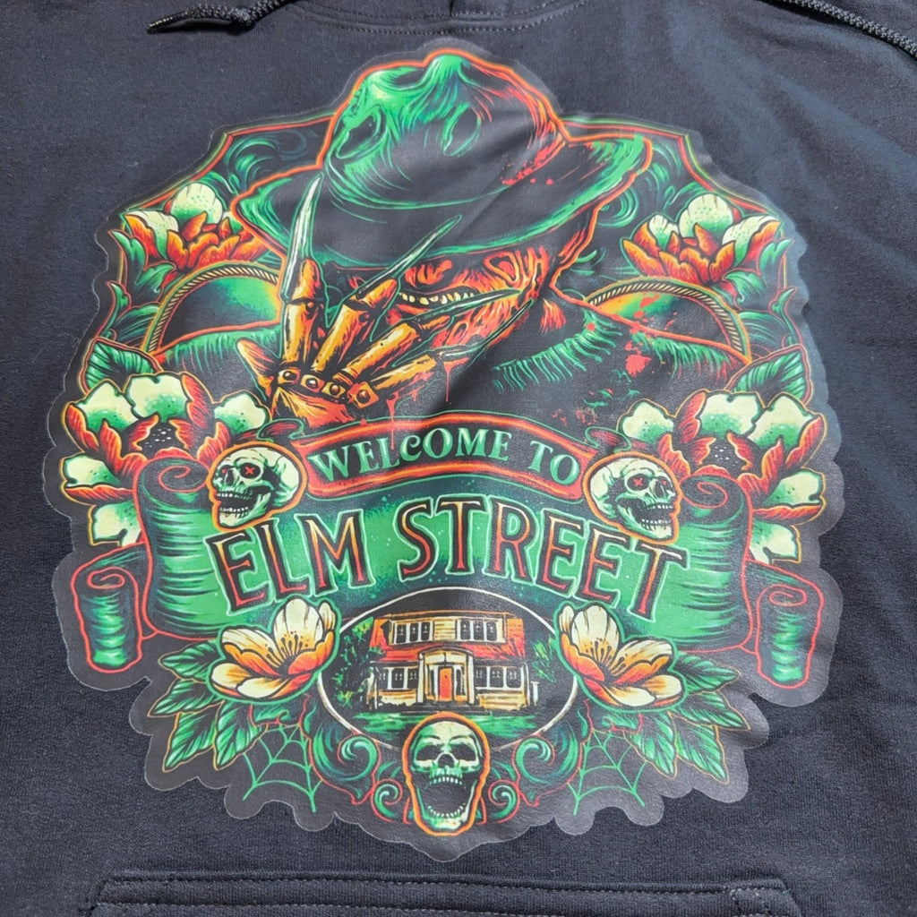 Freddy Krueger Hoodie Mens Medium Welcome Elm Street Horror Graphic Black