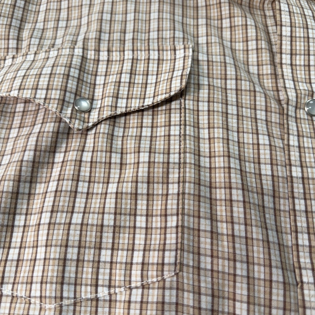 Panhandle Slim Western Shirt Mens 16.5 36 Large Tall Brown Plaid Pearl Snap