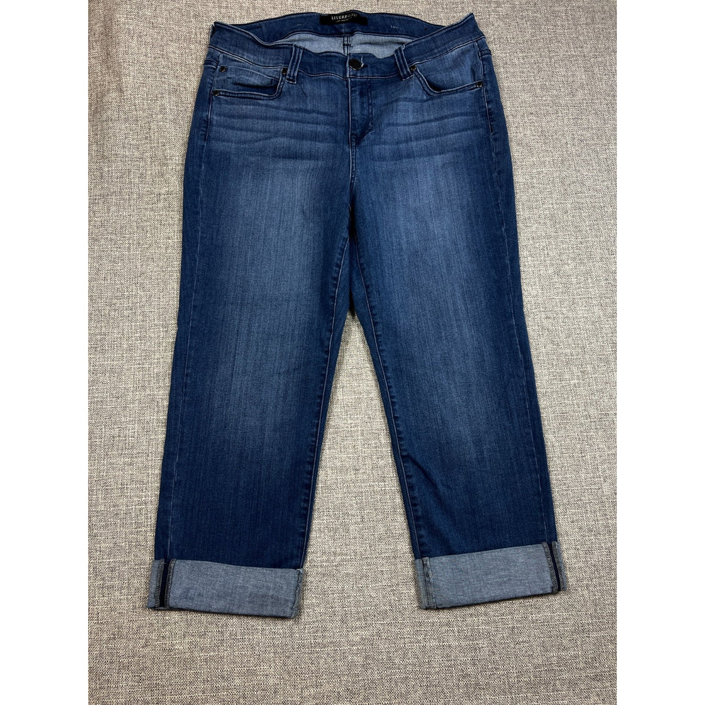 Liverpool Charlie Crop Jeans Women 16W Blue Cuffed Stretch Mid Rise Plus
