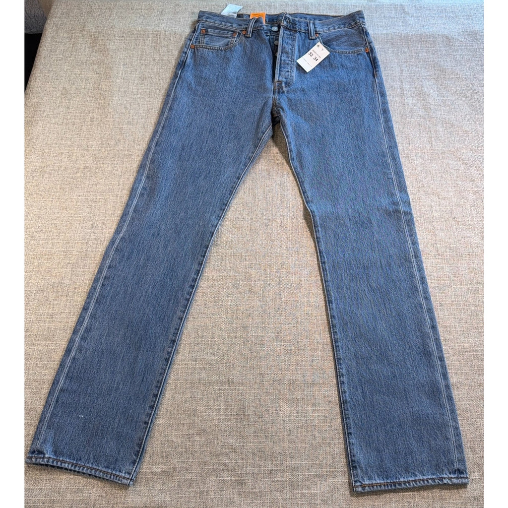 Levi’s 501 Original Fit Stretch Jeans Mens 33x34 NWT Button Fly Blue Denim