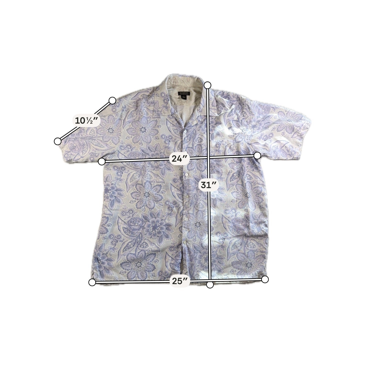 Harold Powell Men XL 100% Linen Floral Paisley Shirt Lavender Resort Short Sleev