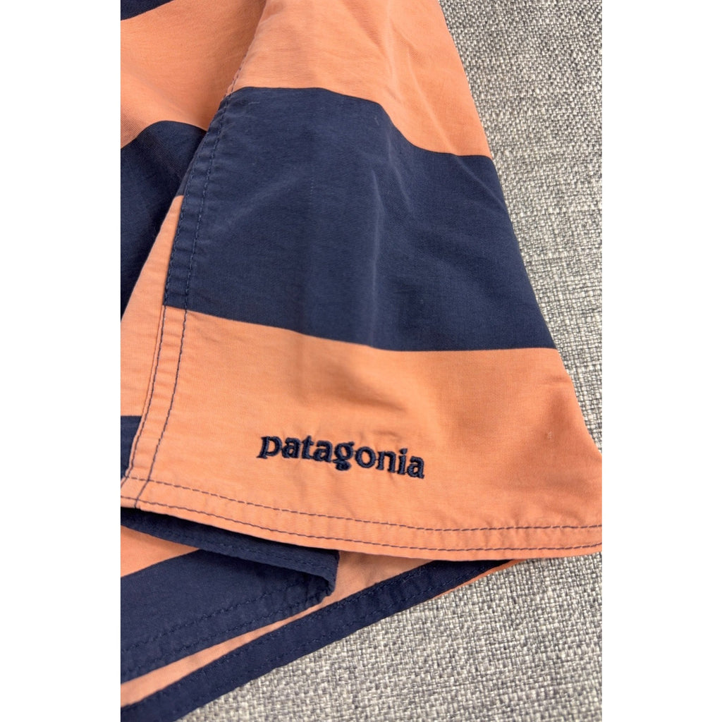 Patagonia Wavefarer Board Shorts Mens 34 Orange Navy Stripe Swim Surf Trunks