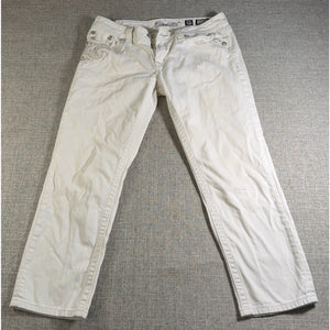 Miss Me Jeans Womens 30 White Cropped Skinny Rhinestone Embellished Flawed