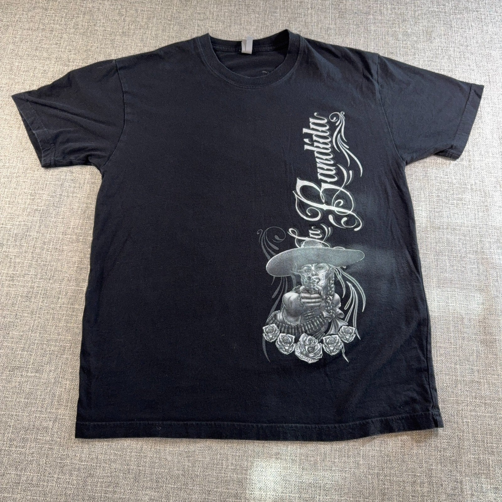 La Bandida Chicano Graphic T Shirt Men M Black Sugar Skull Lowrider Tattoo Tee