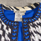 A La Carte Womens XS Jacket Black White Blue Embroidered Beaded Boho Art