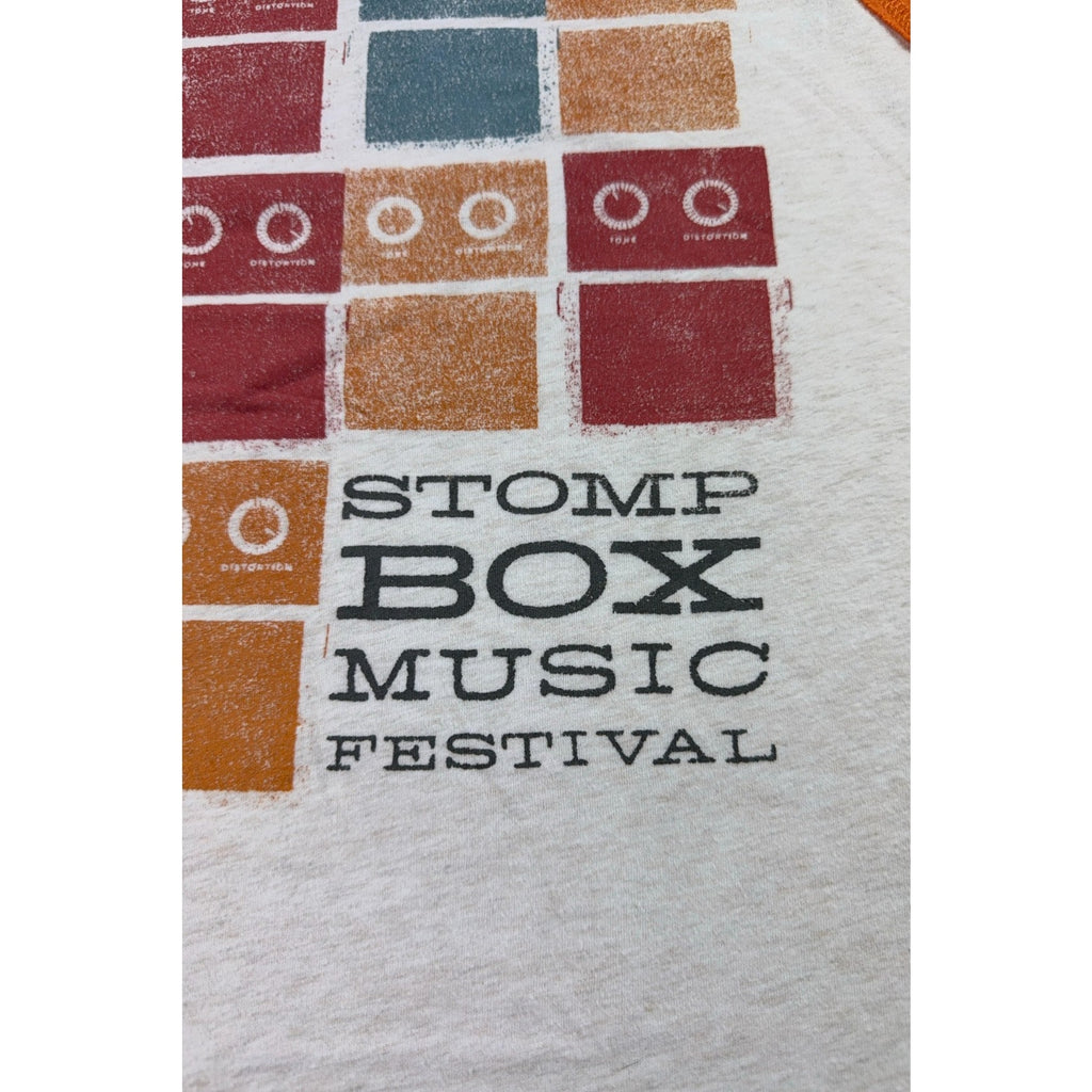 Fossil Stomp Box Music Festival Raglan Shirt Medium Orange 3/4 Sleeve Y2K