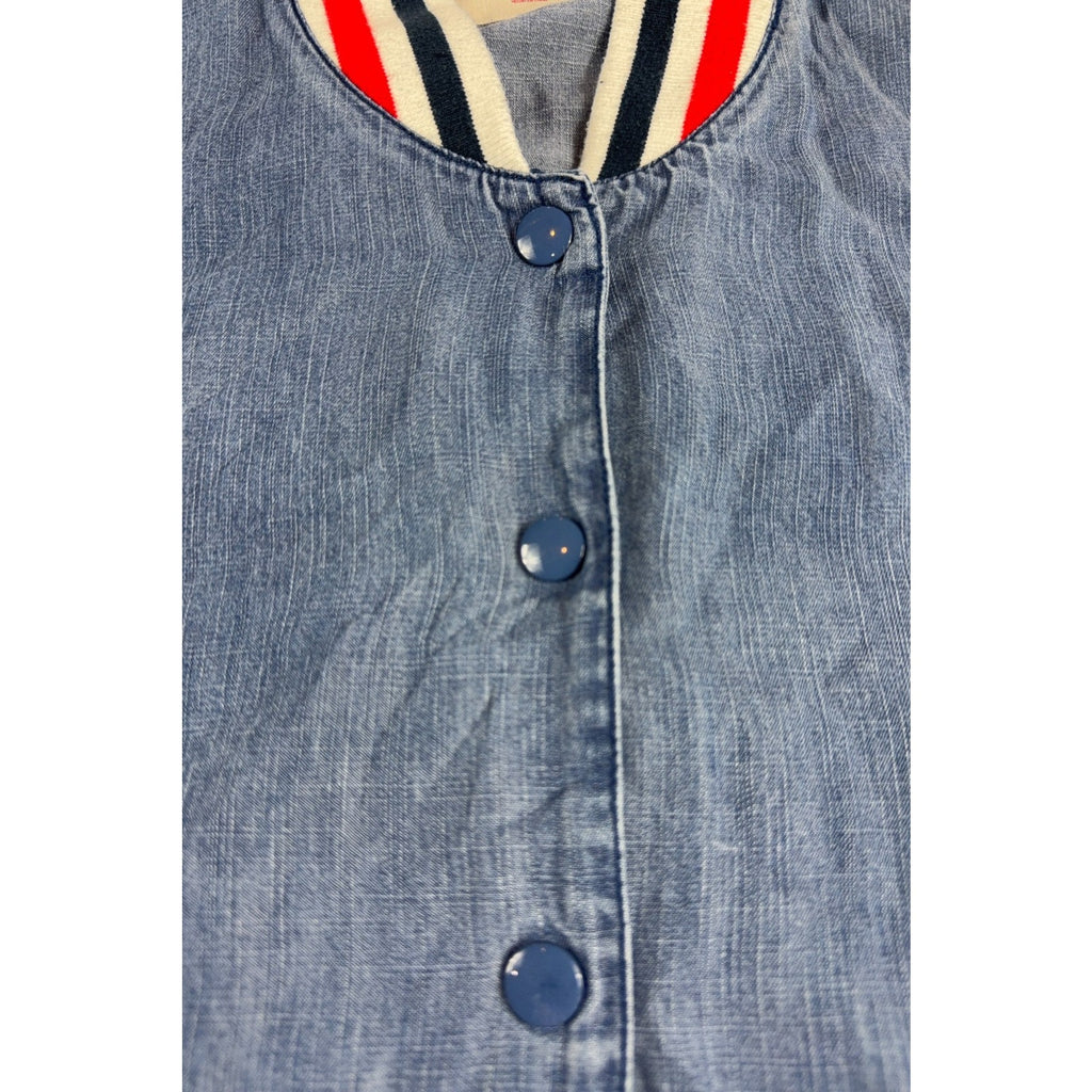 Mossimo Blue Chambray Varsity Bomber Jacket L Americana Striped