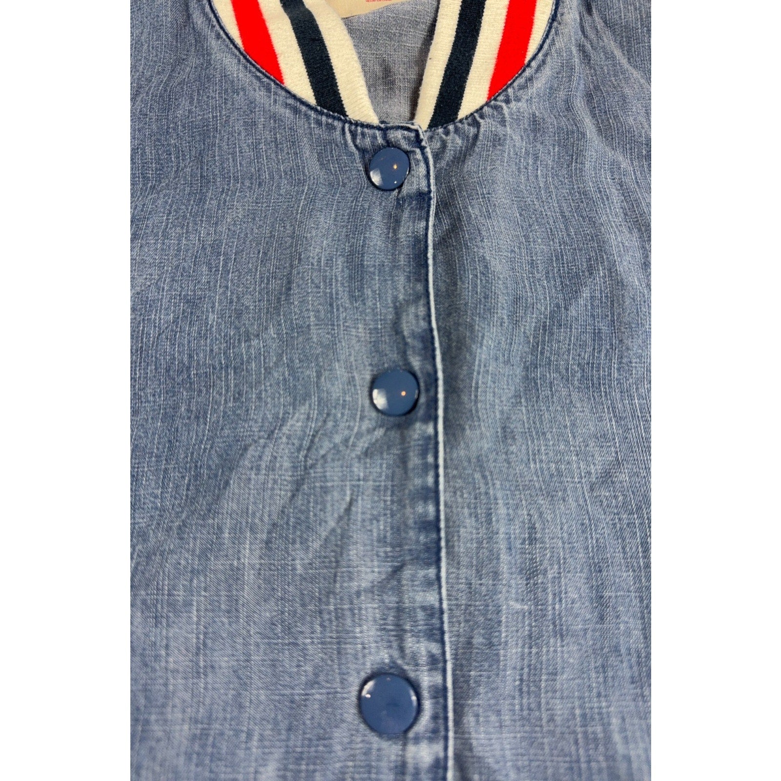 Mossimo Blue Chambray Varsity Bomber Jacket L Americana Striped