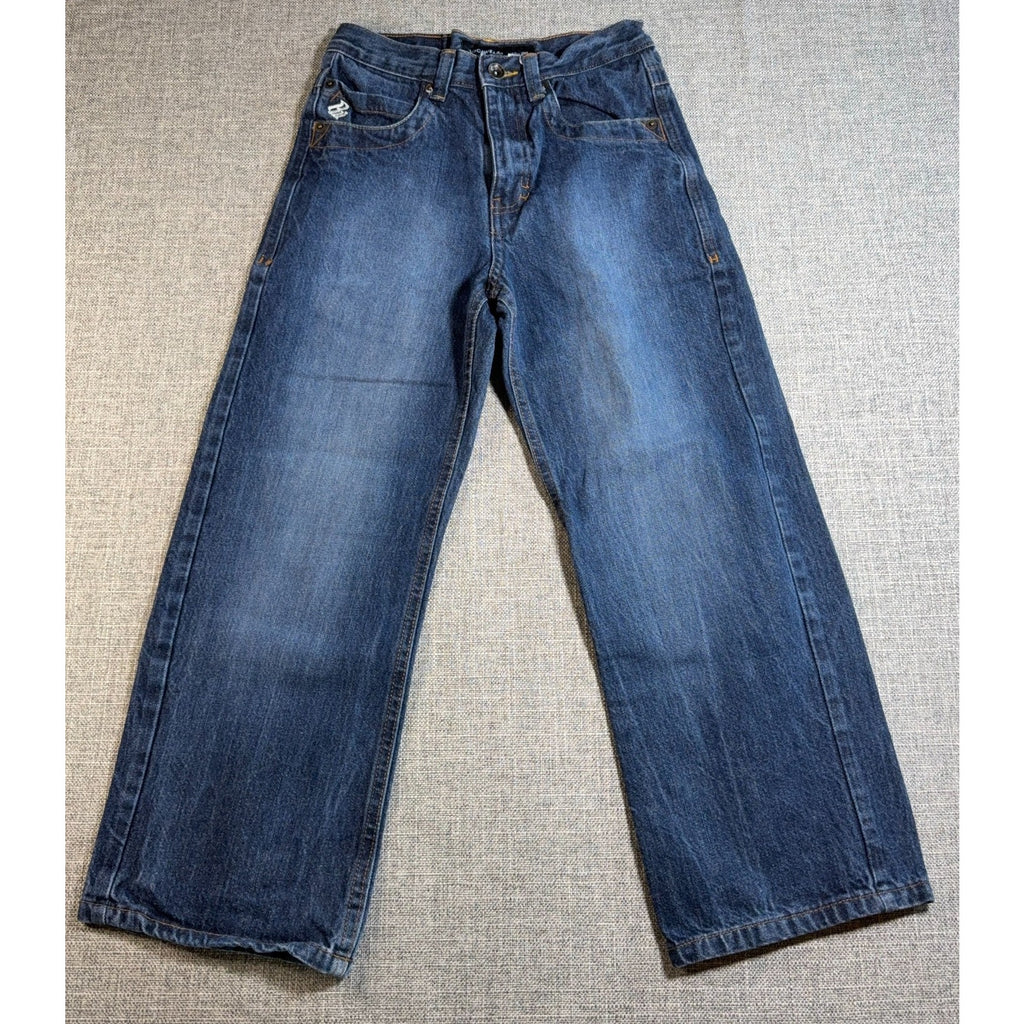 Rocawear Girls Size 10 Baggy Jeans Wide Leg Blue Y2K Embroidered R Pockets