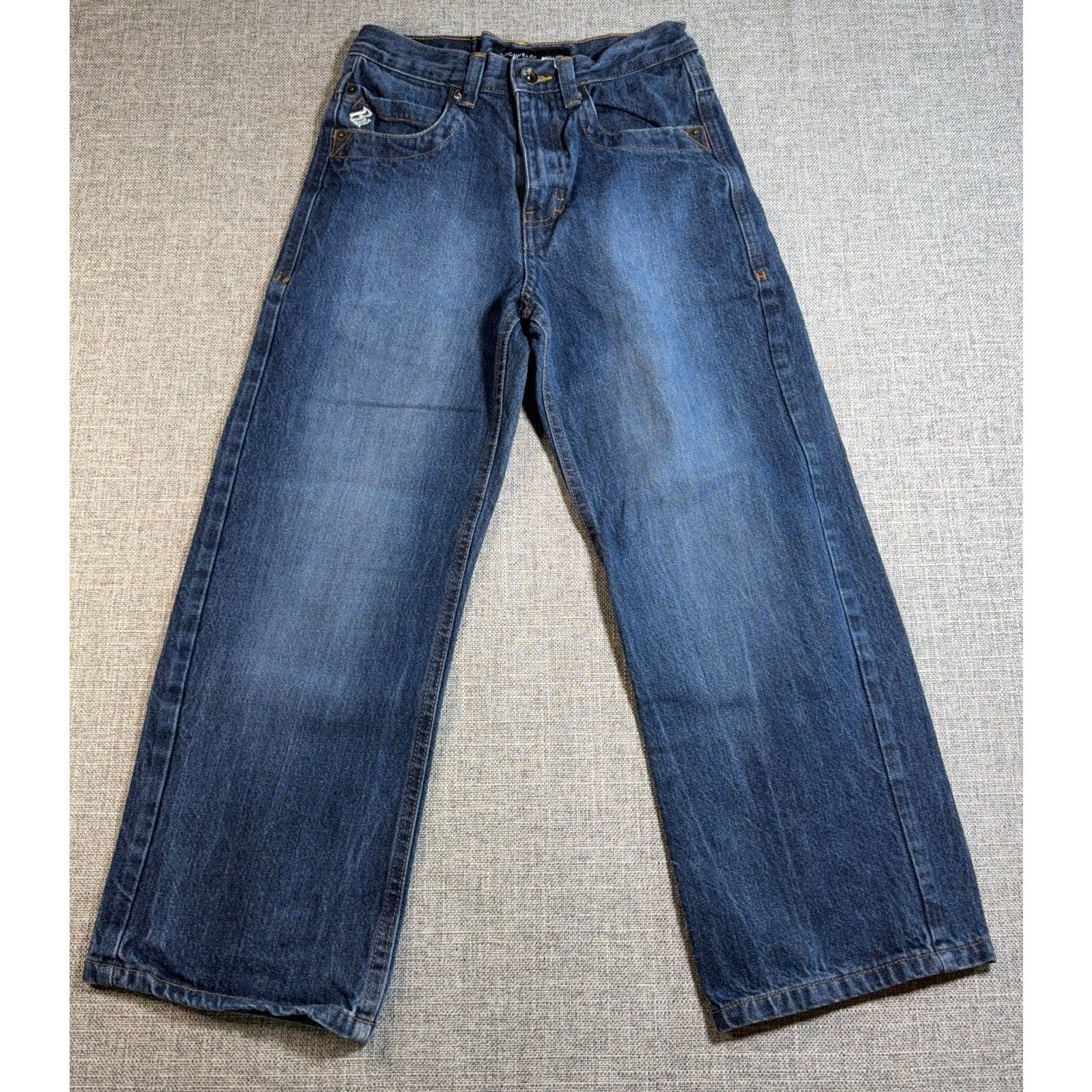 Rocawear Girls Size 10 Baggy Jeans Wide Leg Blue Y2K Embroidered R Pockets