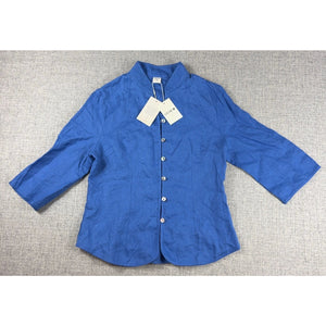 LINTICO 100% Linen Blue Button Front Blouse NWT Women’s 3/4 Sleeve