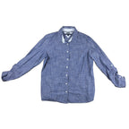 Tommy Hilfiger Womens Chambray Shirt Large Blue Roll Tab Sleeve Classic Fit