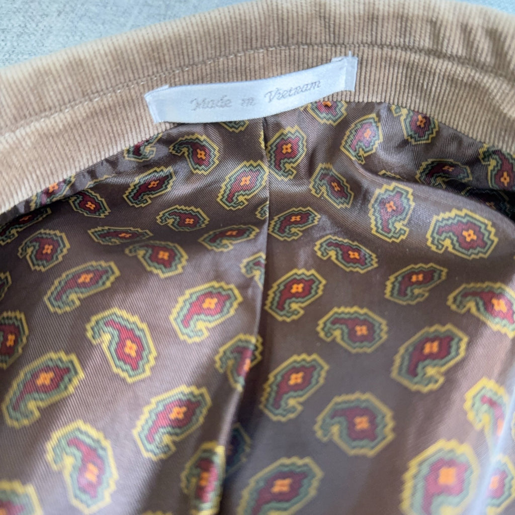 Chaps Mens 50R Tan Corduroy Blazer Sport Coat Paisley Lined 2 Button
