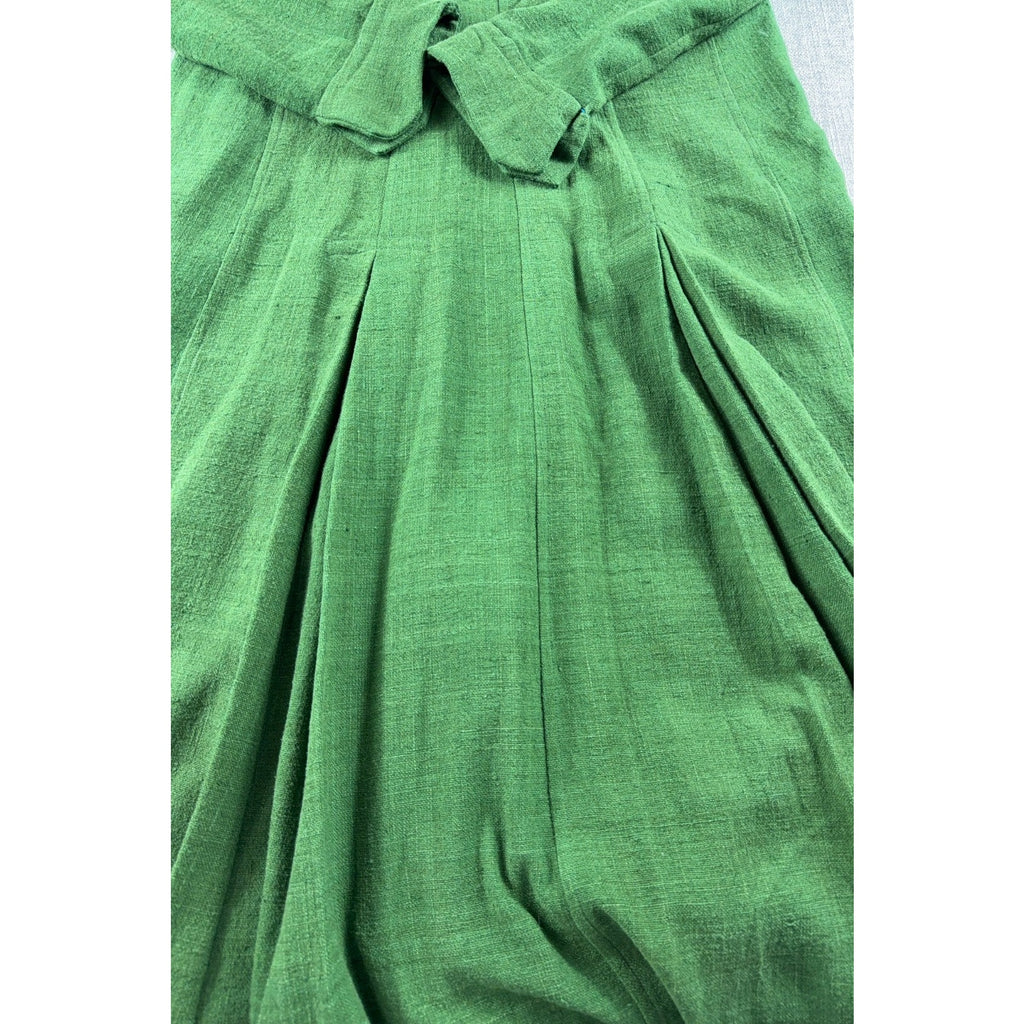 Handmade Green Maxi Coat Dress Womens Long Button Front Pleated Artisan Vintage