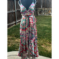 Flying Tomato Maxi Dress Womens M Abstract Watercolor Wrap High Low Ruffle Boho