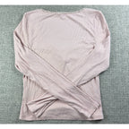 H&M Divided Womens Large Pink Ribbed Square Neck Lace Ruched Long Sleeve Top