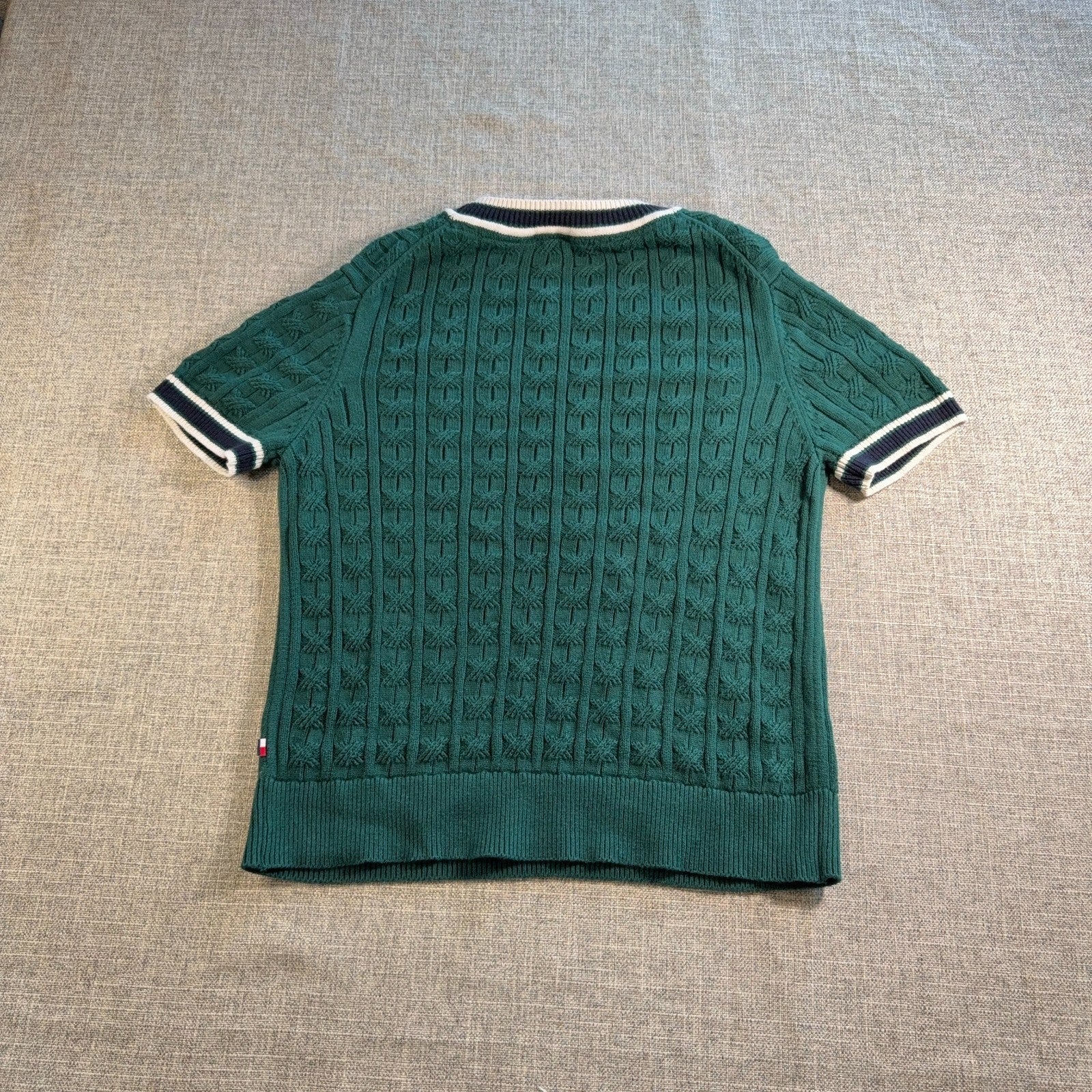 Tommy Hilfiger Cable Knit Sweater Shirt Mens XL Green Short Sleeve Cotton Preppy