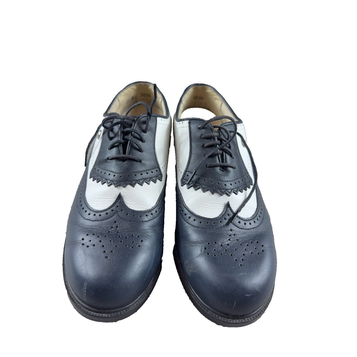 Vintage E-Z Step Golf Shoes 8.5 N Black White Leather Wingtip Made USA Brogue