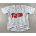 Joe Mauer Minnesota Twins Majestic Cool Base Jersey Mens L MLB Pinstripe #7